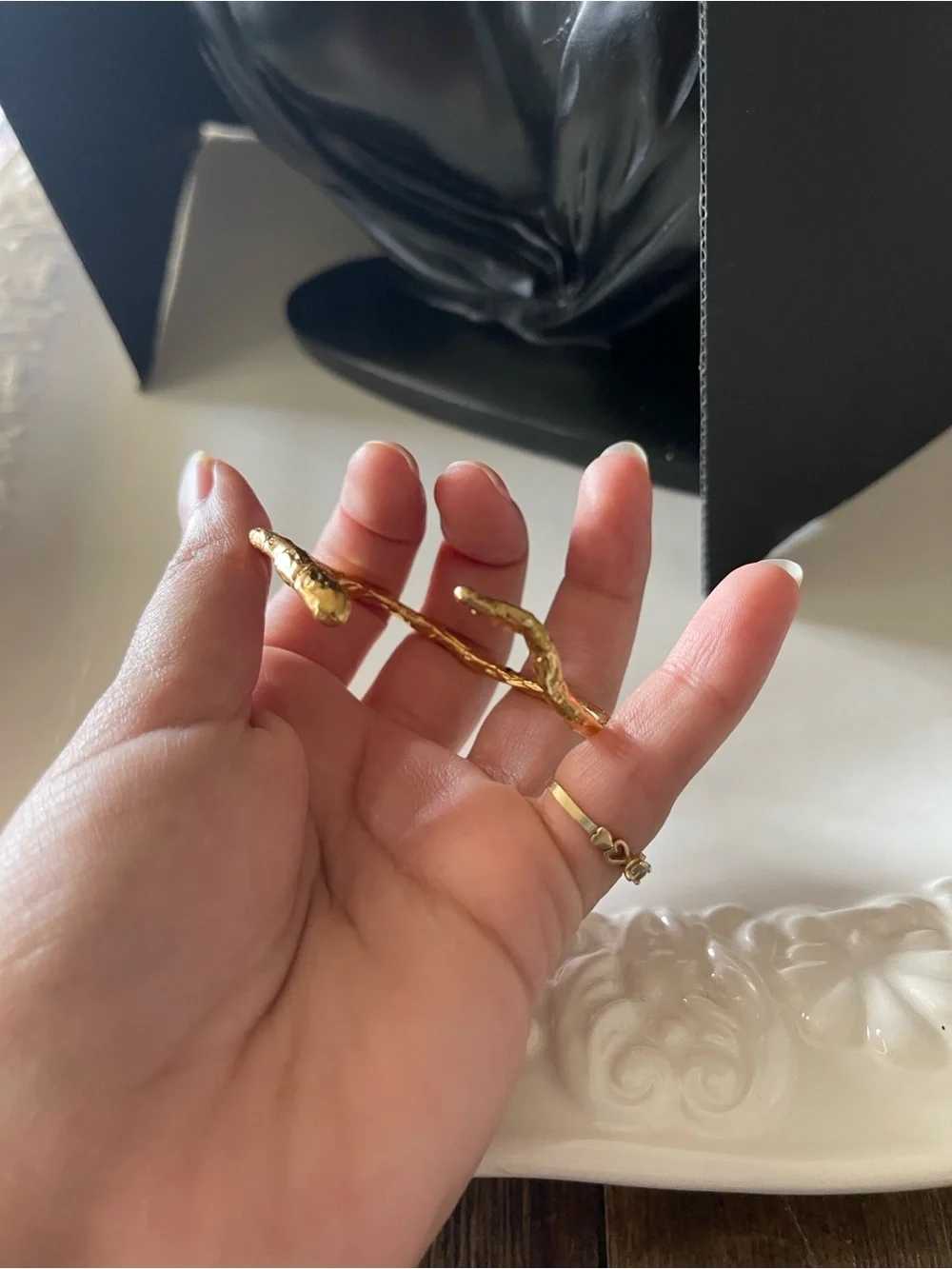 Gold serpent adjustable metal cuff bangle bracelet